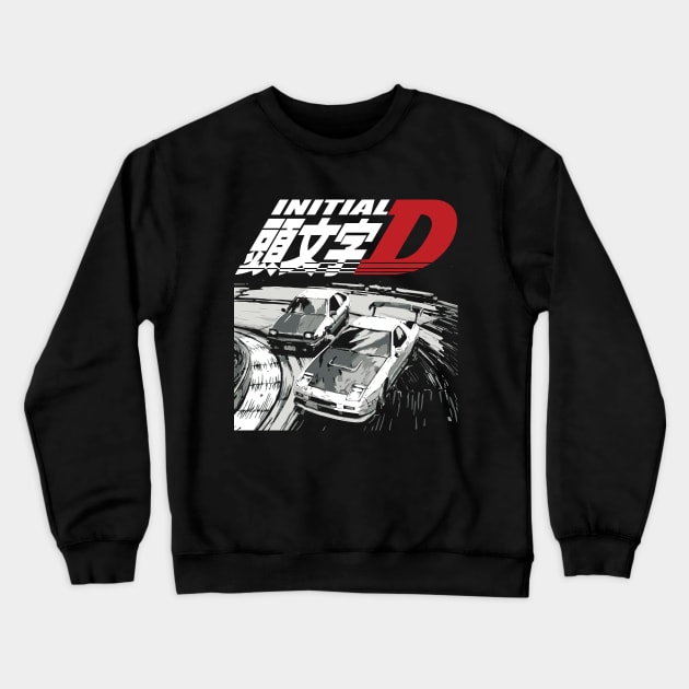 AE86 Corolla vs FC RX-7 Tandem Drifting Racing Crewneck Sweatshirt by cowtown_cowboy